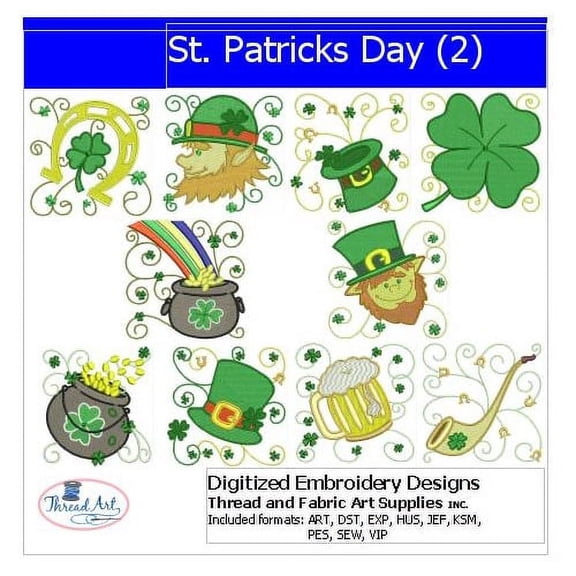 St. Patricks Day(2) Embroidery Designs - All Popular Formats Included - Loaded on USB Stick