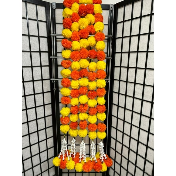 Serene Crafts Large Orange Yellow Artificial Marigold Garland String 5 Feet - Pack of 5