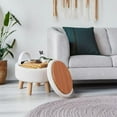 thumbnail image 5 of Storage Ottoman, Modern Round Footrest with Soft Padded Seat, Teddy Velvet Footstool with Wood Legs, Accent Small Table or Plant Stand for Hallway, Living Room (Black), 5 of 15