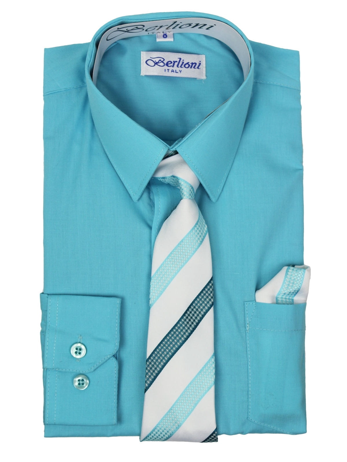 Berlioni Kids Boys Long Sleeve Dress Shirt Set