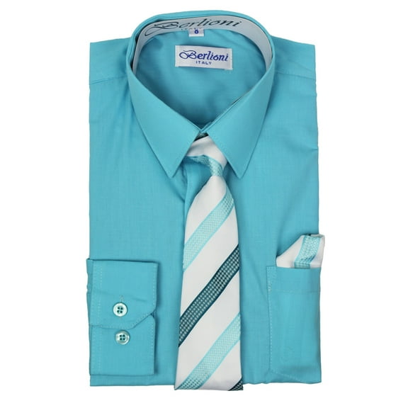 Berlioni Kids Boys Long Sleeve Dress Shirt Set