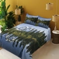 thumbnail image 2 of Ambesonne Mountain Fitted & Top Sheet Set with Shams, Tree and Snowy Nature, Green Blue White, 2 of 5