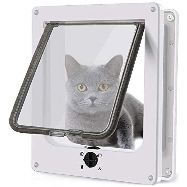 Puerta para Gatos, Puerta Magnética para Mascotas con Cerradura Giratoria de 4 Vías para Gatos, Gatitos y Gatitos, Versión Mejorada, Tamaño Interior 195 x 18 x 55 cm, Blanco