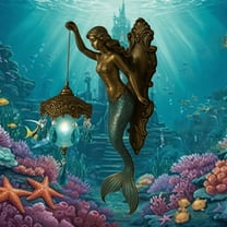 Siren’s Glow Mermaid Wall Lamp – Vintage Mermaid-Themed Wall Light, Frosted Glass Mirror & Crystal Accents, Art Deco Sconce for Bedroom/Living Room