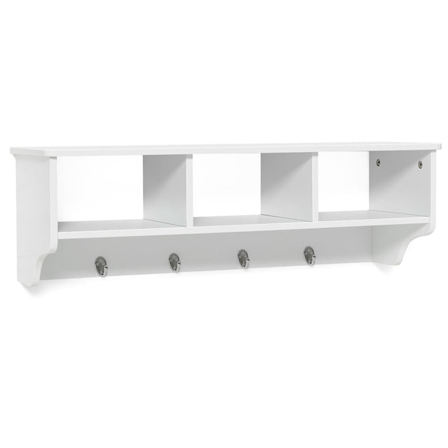 Gymax Versatile Wall-Mounted Coat Rack Space Saver w/ Wide and Flat Shelf White