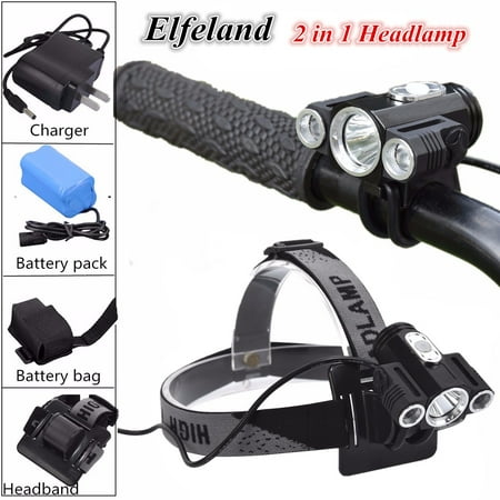 1000LM T6 + 2XPE LED Headlamp Bicycle Bike Cycling Light Front Headlight Torch Cycling Accessories with 18650 Battery Pack + Battery Bag