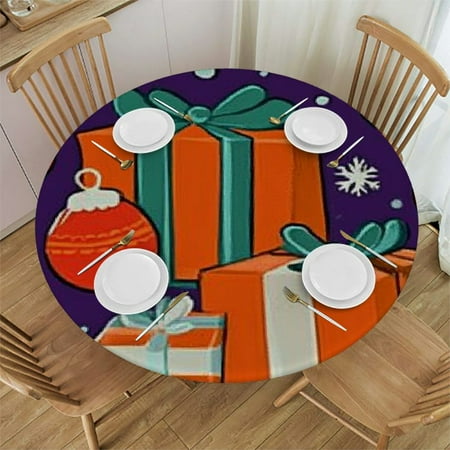 

Ullo0ord Fitted Round Tablecloth boxes hat snowflakes purple Table cover Elastic Edged Table Cloth Fits Round Tables 46 -50