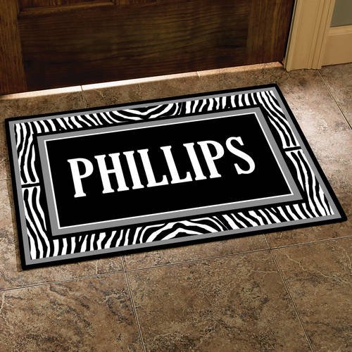 Personalized 17" x 27" Zebra Name Doormat, Gray