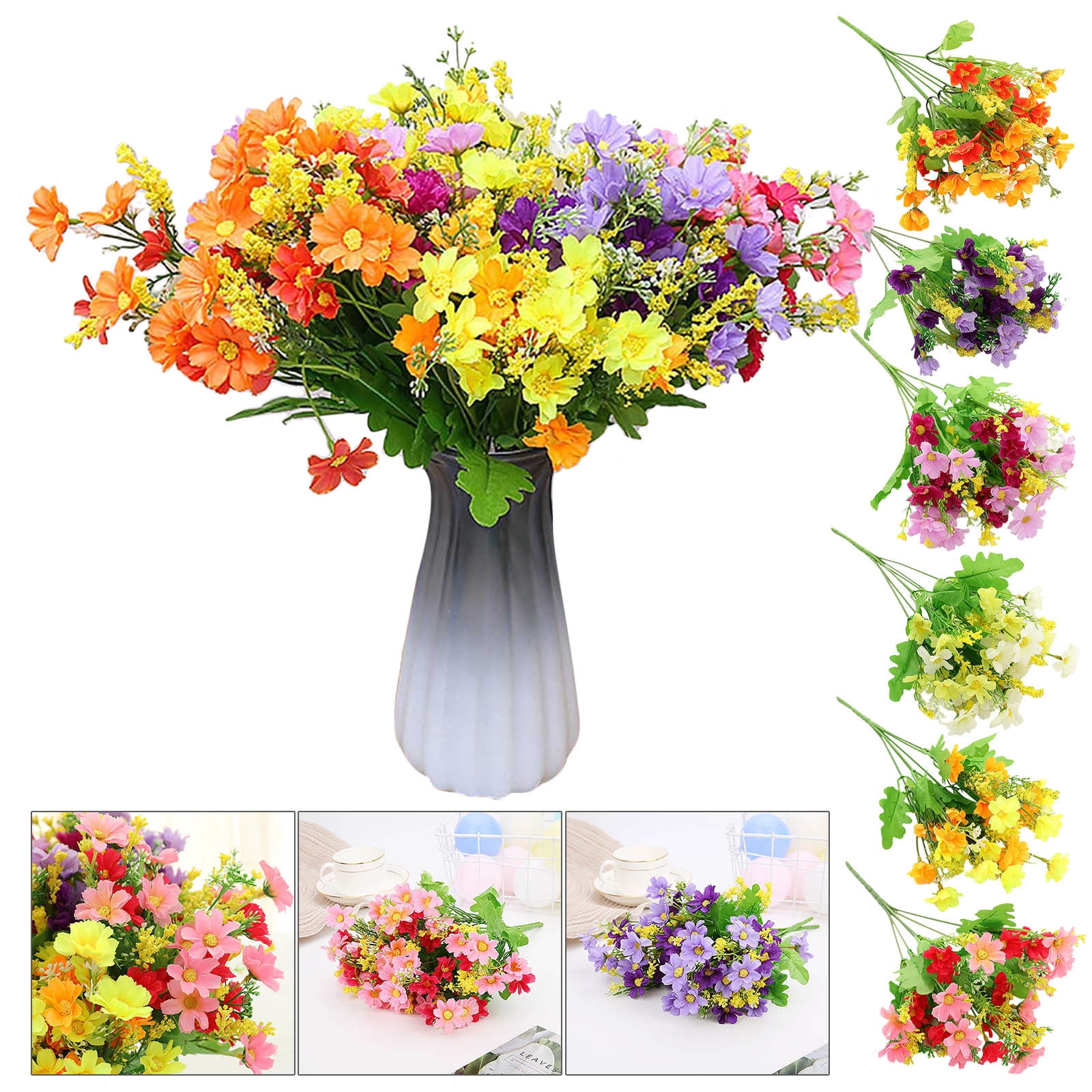 Shiusina 6 Bundles Artificial Flower Faux Silk Daisy Wildflowers Shrubs