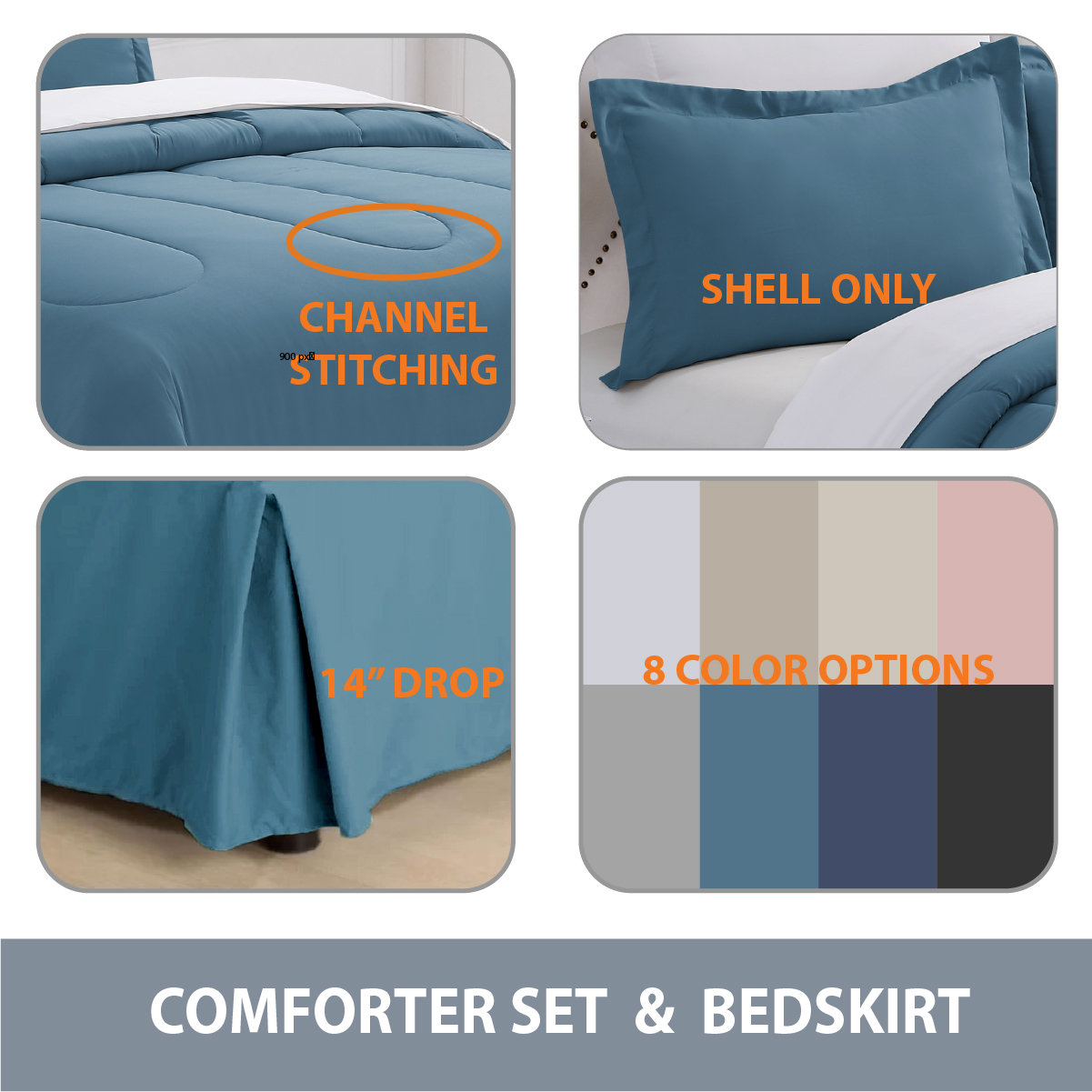 8PC Queen Complete Bedding Set (Comforter, Sheets, Pillowcases, Bed Skirt, Shams) Bed In A Bag, Blue