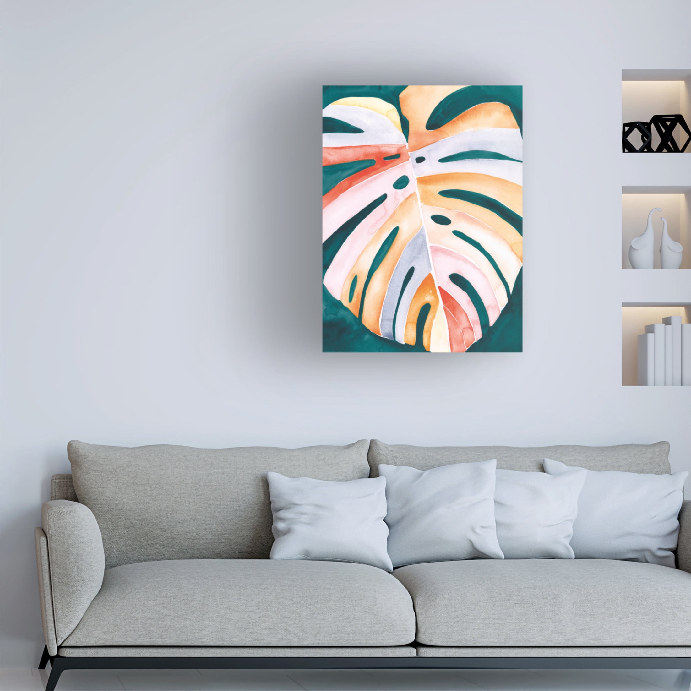 Canvas Wall Art - Jennifer Paxton Parker 'Multicolor Monstera I' Wall Art for Living Room, Bedroom, or Office Décor by Trademark Fine Art - 35 x 47 Inches