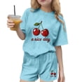 thumbnail image 3 of Babcutegg Kids Summer Two-Piece Outfit – Printed Round-Neck Short Sleeve Top & Matching Shorts Set for Girls Blue Size 7-8, 3 of 7