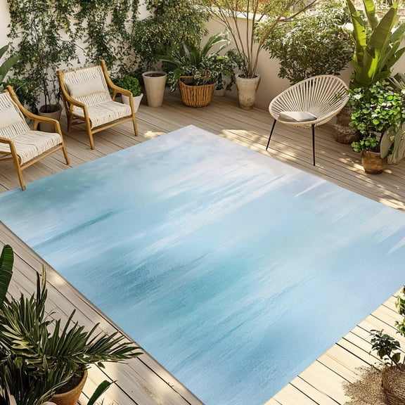 Minimalist Gradient Outdoor Area Rug 4x6ft Decorative Indoor Outdoor Rug Abstract Blue White Patio Area Rug for Porch, Deck, Balcony, Entryway, Camping & RV
