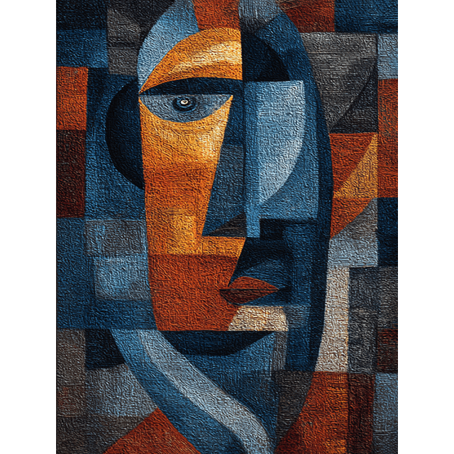 Abstract Cubist Face Oil Painting Canvas Wall Art 15.75x11.81 Inches