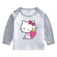 thumbnail image 2 of Hello Kitty Hit Color niños Casual algodón de manga larga chica estampado de dibujos animados patrón cuello redondo camisa de fondo camiseta de bebé, 2 of 4