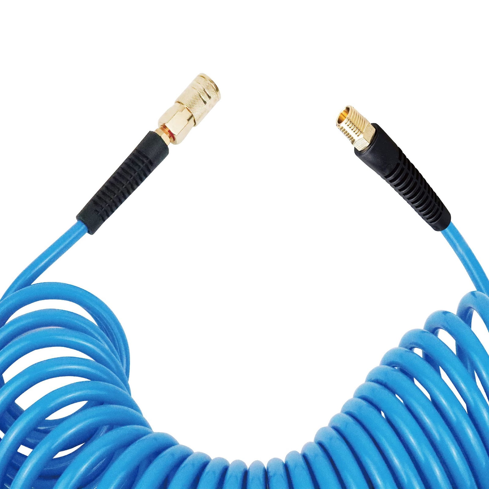 Polyurethane Recoil Air Hose with Bend Restrictor Replacement Air Compressor Hose 1/4" Quick Coupler and Plug Easy Use