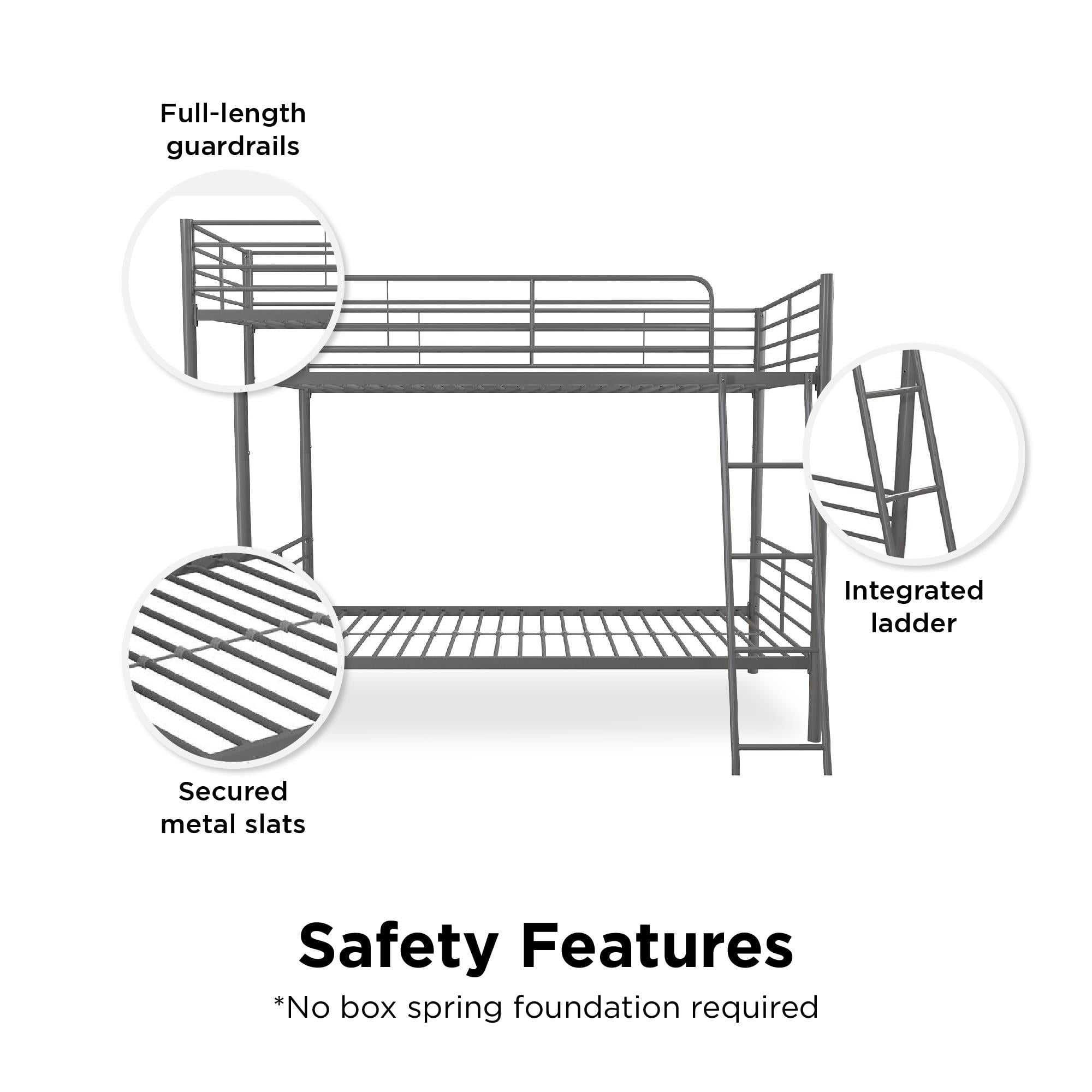 Mainstays Convertible Twin over Twin Metal Bunk Bed, Silver