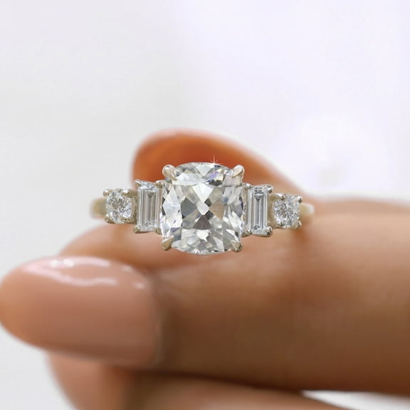 JEWELEGANT 2 Ct Cushion Moissanite Diamond Five Stone Engagement Ring for Women