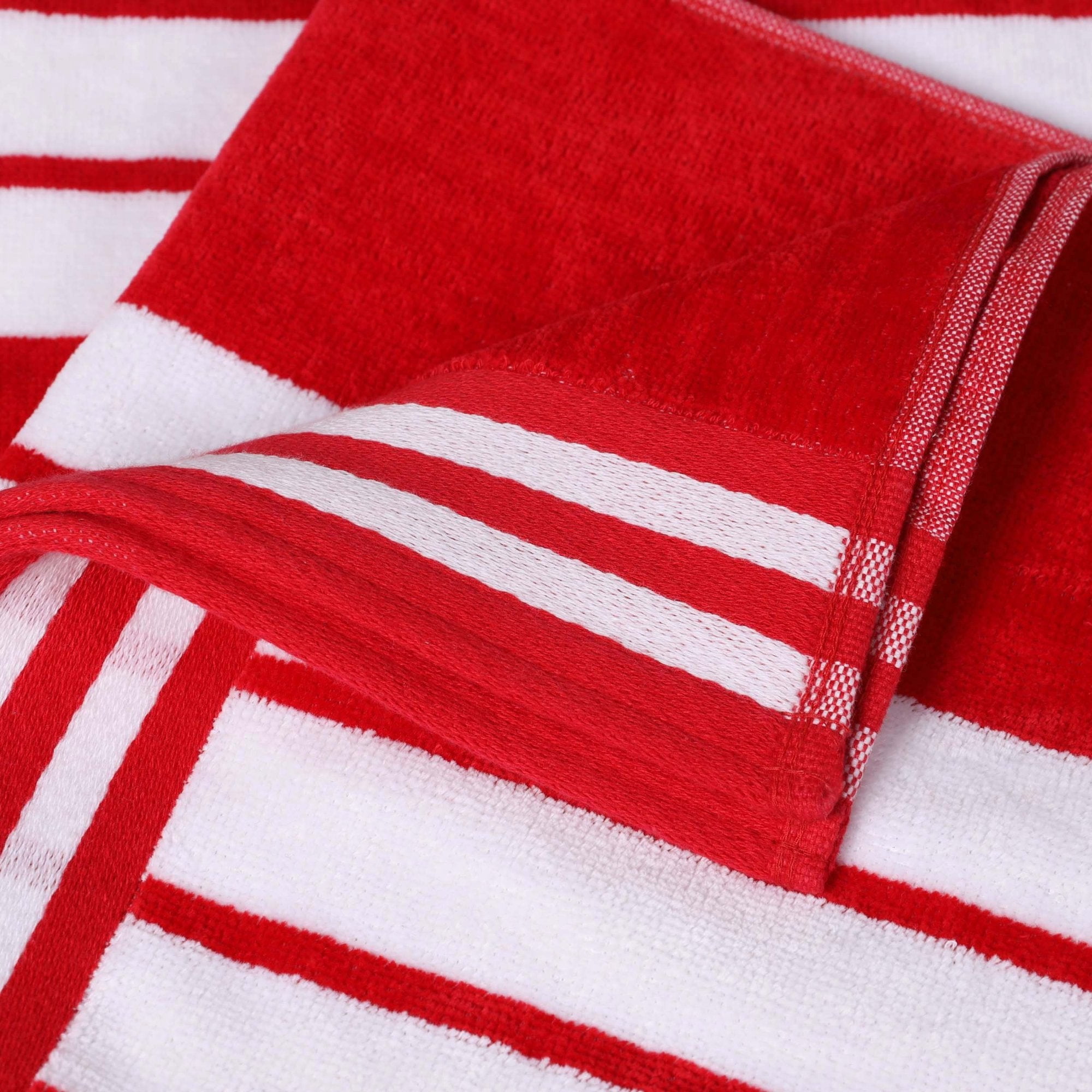 Superior Cotton Striped Oversized Beach Towel Set of 2, 34" x 64", Red