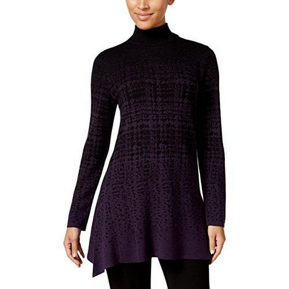 Style & Co. Womens Petites Printed Long Sleeves Tunic Top Purple PL