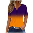 thumbnail image 3 of QATAINLAV Womens Tops Loose Fit Button V Neck Henley Shirts Trendy Eyelet Embroidery Tshirts Gradient Print Short Sleeve Tees Orange M, 3 of 6