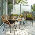 thumbnail image 1 of Costway Ensemble Bistro de Patio en Rotin 3 Pcs Chaise et Table Coussinées Noir, 1 of 10