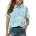 thumbnail image 2 of School Uniform for Girls Henley Short Sleeve Cute Cartoon Animal Print Polo Shirts Button Closure Causal Active T Shirts, 160, 2 of 5