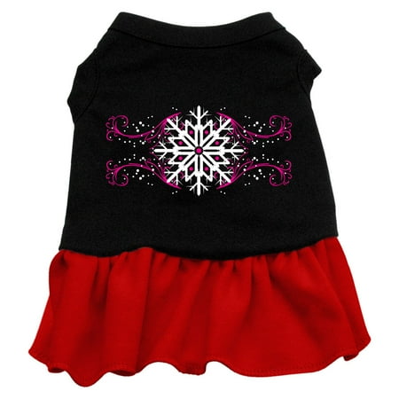 Mirage Pet Pink Snowflake Screen Print Dress Black with Red Sm