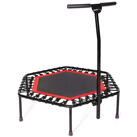 SportPlus Quiet Mini Indoor Rebounder Fitness Trampoline w/ Adjustable Bar, Red