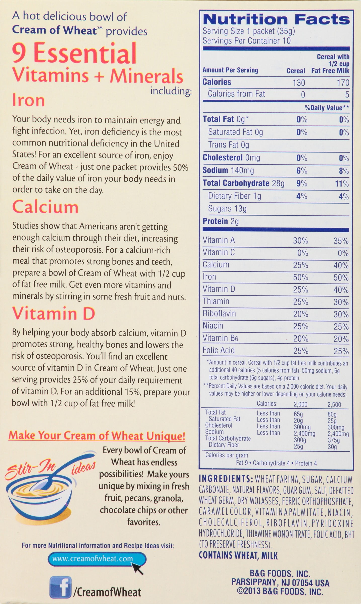 Cream Of Wheat Packet Nutrition NutritionWalls
