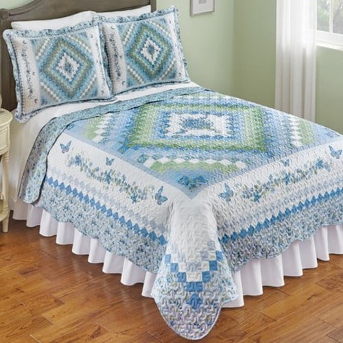 Elegant Diamond Floral Quilt with Scalloped EdgesBlueKing Walmart