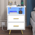 thumbnail image 3 of UHOMEPRO White Nightstand with Charging Station, Bedside Table with LED Lights Strips, Modern End Side Table, Versatile Nightstand with Drawers, Side Table for Home and Office, 3 of 12