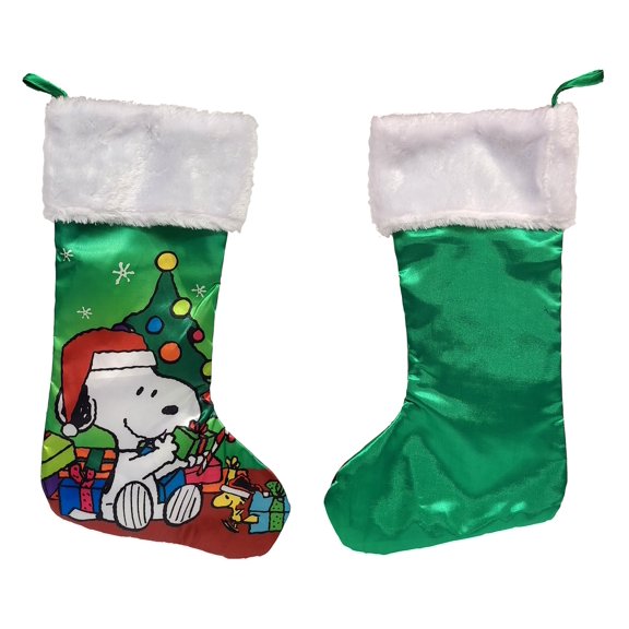 Peanuts Character Satin Christmas Stocking XL with Fur Cuff, 22-Inch (Snoopy Woodstock Tree Presents)