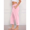 thumbnail image 6 of Women Capris Pants High Waist Drawstring Comfy Casual Pants Casua Loose Trousers Buttons Trim with Pockets Pink S, 6 of 8