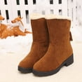thumbnail image 4 of hopeusnice Women's Winter Boots Suede Ankle Boots Warm Fuzzy Fleece Lined Mid Calf Boots Slip On Platform Snow Boots Brown 36, 4 of 9