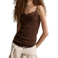 thumbnail image 2 of Gynyvoja Lace Camisole Top One Lined Tank Top Spaghetti Strap Club Party Shirt Brown S, 2 of 9