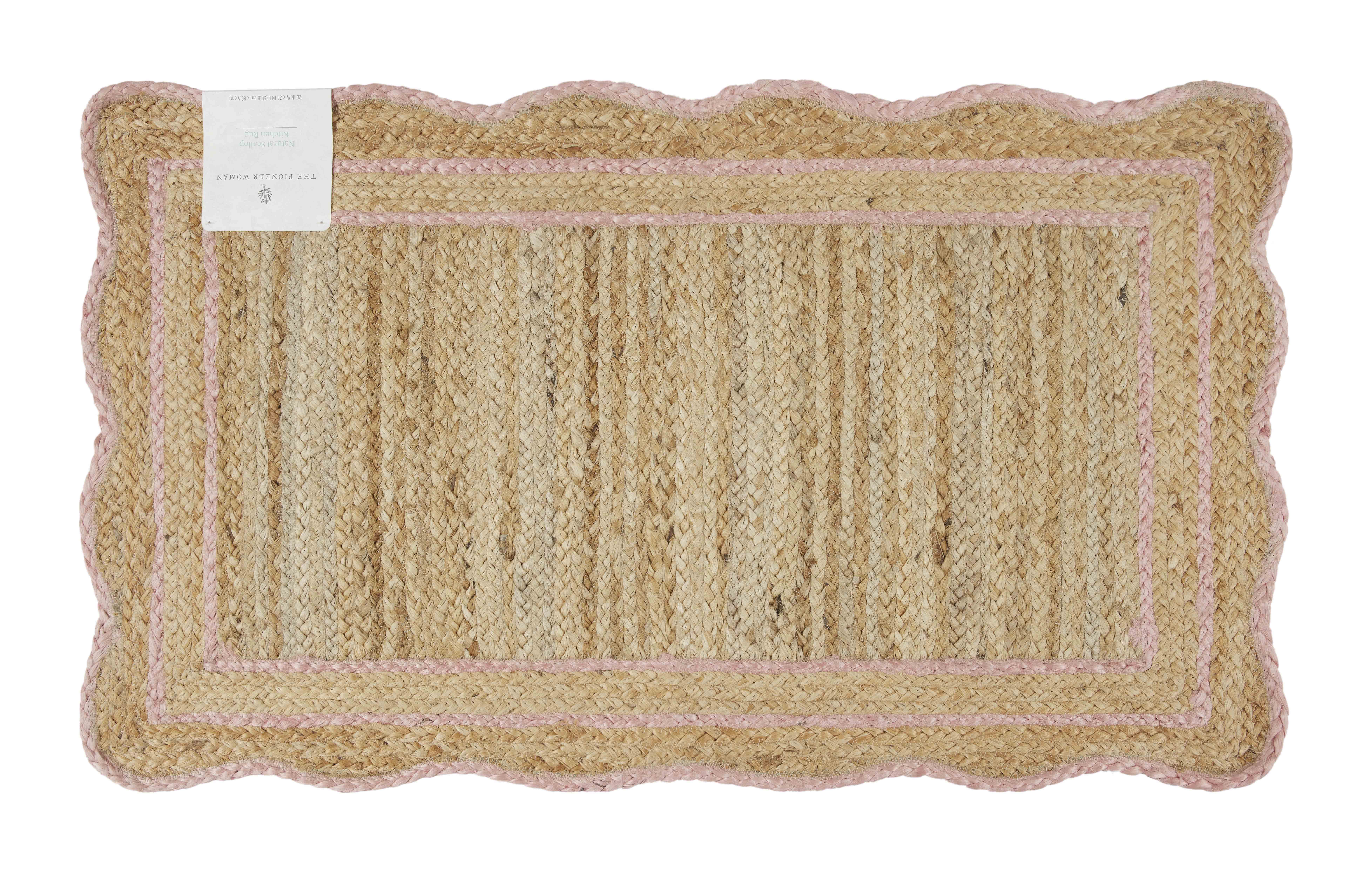 The Pioneer Woman 100% Jute Scallop Kitchen Rug, Natural & Coral