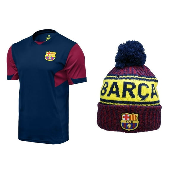 Icon Sports Men FC Barcelona Official Soccer Jersey and Beanie Combo 03 - Small