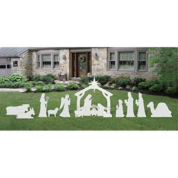 Front Yard Originals Complete Medium White Outdoor Nativity Scene