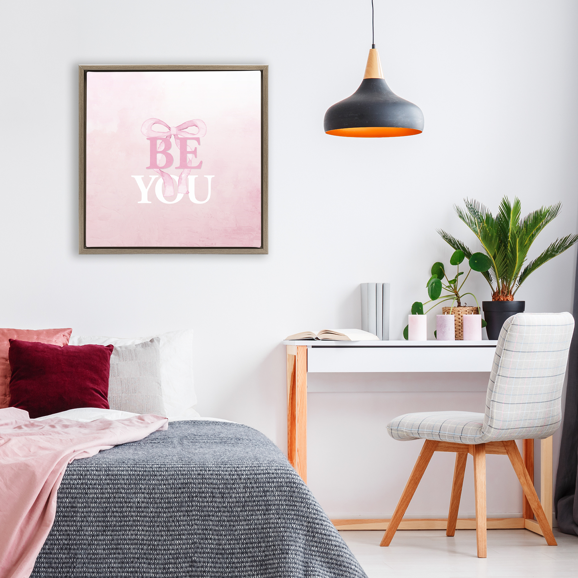 Feminine Be You Pastel Brown Framed Floater Canvas Wall Art, design by Kim Allen