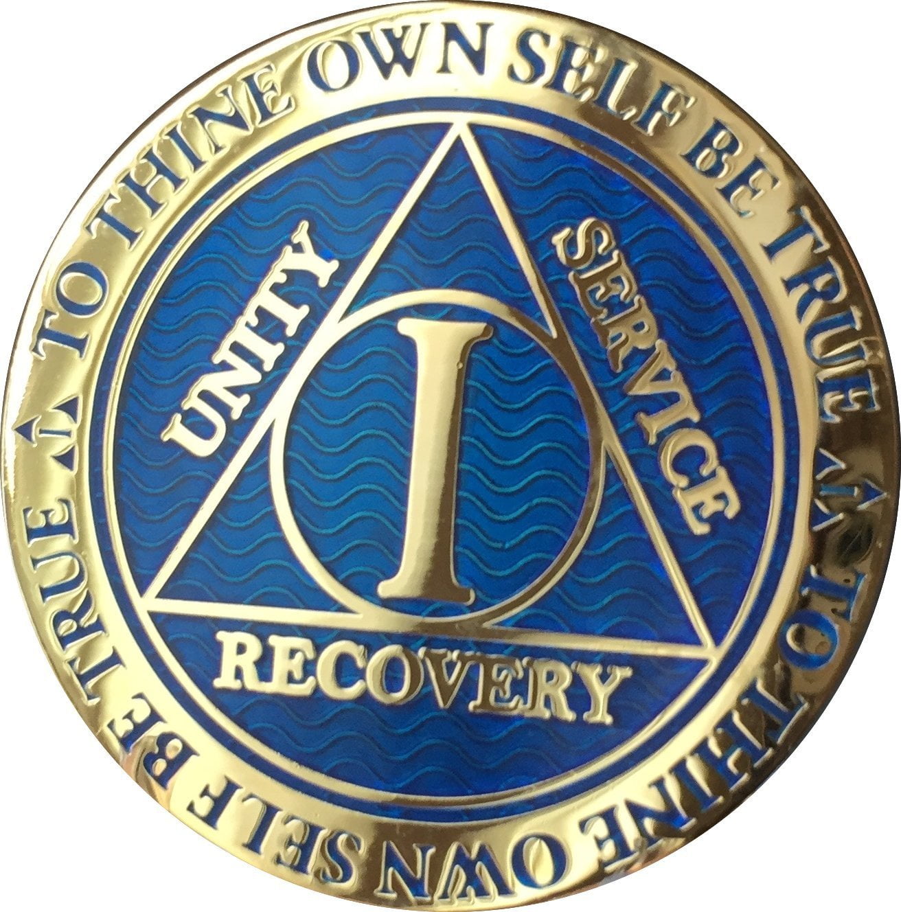 1 Year AA Medallion Reflex Blue Gold Plated Sobriety Chip