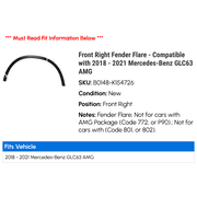 Front Right Fender Flare - Compatible with 2018 - 2021 Mercedes-Benz GLC63 AMG 2019 2020
