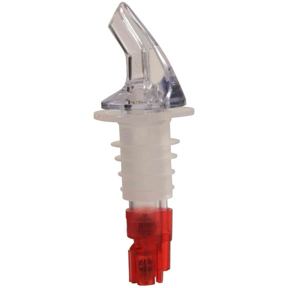Excellante 1 oz, red measured liquor pourer without collar, comes in pack of 12