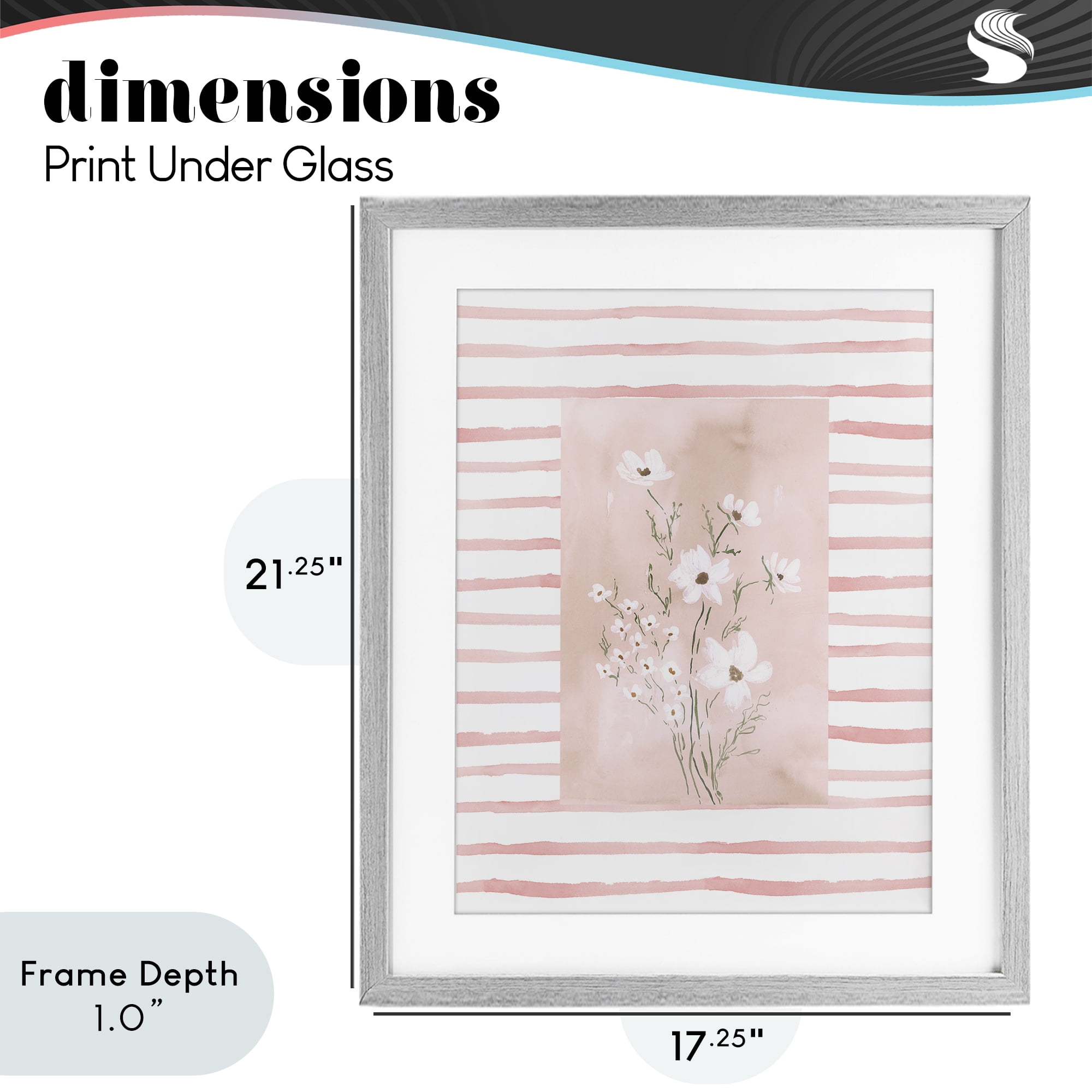 Stupell Industries White Cosmos on Pink Stripes Gray Framed Print Under Glass, design by Lucille Price