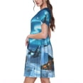 thumbnail image 2 of Fotbe Mountain Cottage In Snow Vestido Largo de Moda para Mujer, Vestido Tipo Camiseta con Manga Corta y Estilo Casual a Rayas y Bloques de Color, 2 of 6