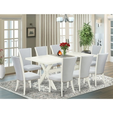Roundhill Furniture Raven Wood 9-Piece Dining Set, Extendable Trestle ...