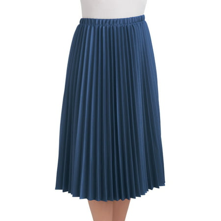 Collections Etc - Women's Pleated Mid Length Midi Skirt, Medium, Navy ...