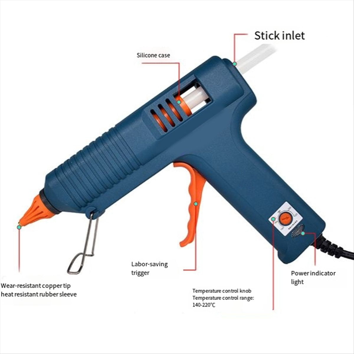 Symkmb 150W Hot Melt Glue Tool with Temperature Control for DIY Industrial Manufacture Use 11mm Glue Sticks Nozzle US Plug Plastic + Metal