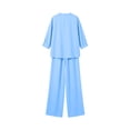 thumbnail image 5 of Linen Two Piece Outfits for Women Summer V Neck Button Down Tops Wide Leg Pants Set Casual Loose Matching Sets For Vacation, 5 of 7