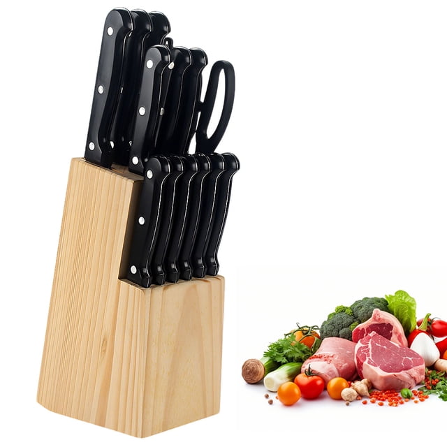 Juego de 14 cuchillos de cocina profesionales de acero inoxidable afilados con bloque